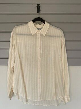 Cream Stripe Linen Blend Long Sleeve Size Large